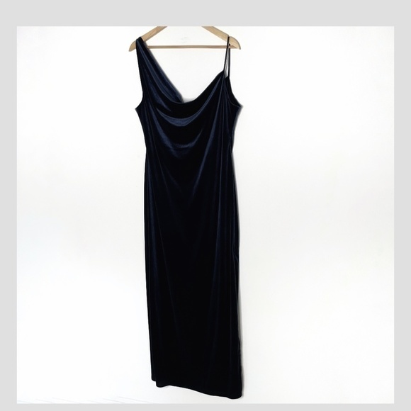 NWT Social Bridesmaids Blue Velvet Maxi Dress Slip Dress One Shoulder Occasion L - Picture 10 of 10